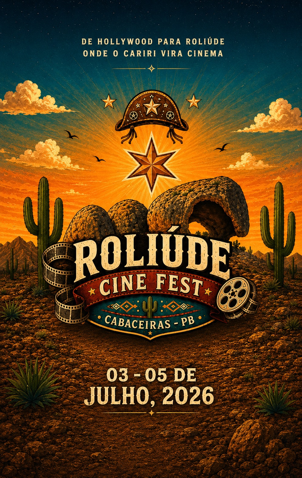 1º Roliúde Cine Fest · Cabaceiras (PB) · 3 a 5 de julho de 2026 · De Hollywood para Roliúde